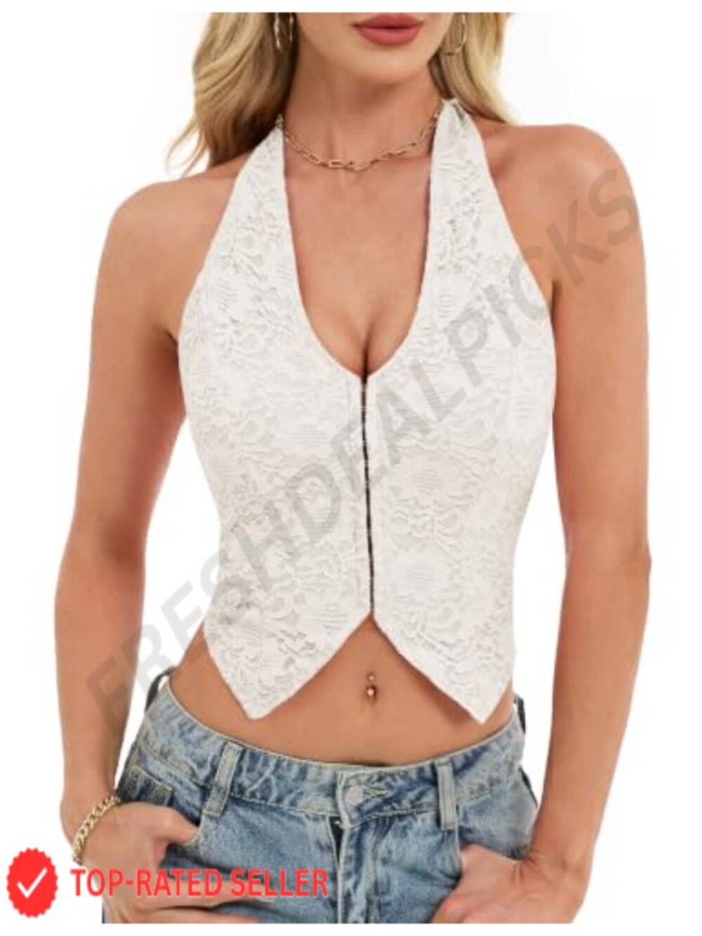 Lace Halter Crop Top V-Neck Sleeveless Going Out Y2K Concert Vest